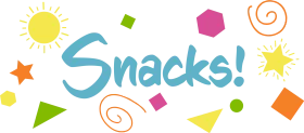 Vibrant Colorful Snacks Text with Playful Geometric Shapes and Designs Clipart