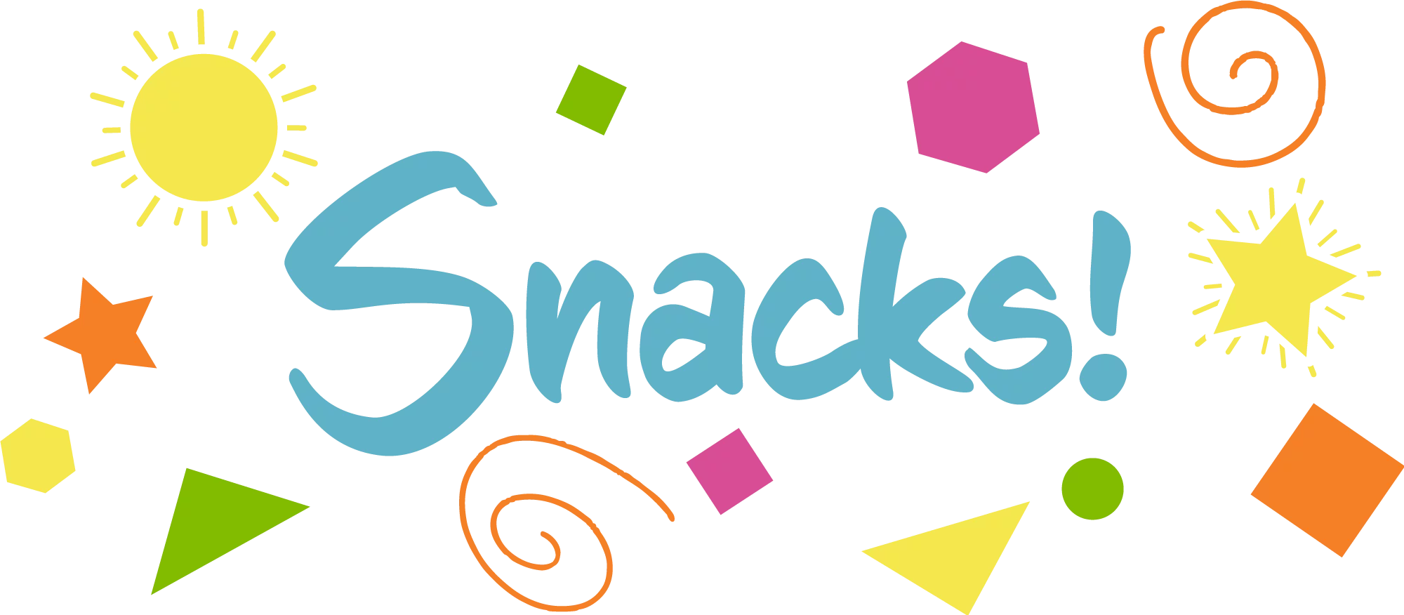 Vibrant Colorful Snacks Text with Playful Geometric Shapes and Designs Clipart