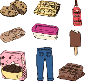 Whimsical Hand-Drawn Collection of Food and Everyday Objects Clipart Illustrations