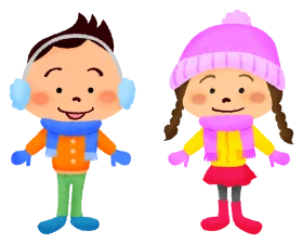 Adorable Winter Children Clipart: Cartoon Boy and Girl Dressed for Cold Weather