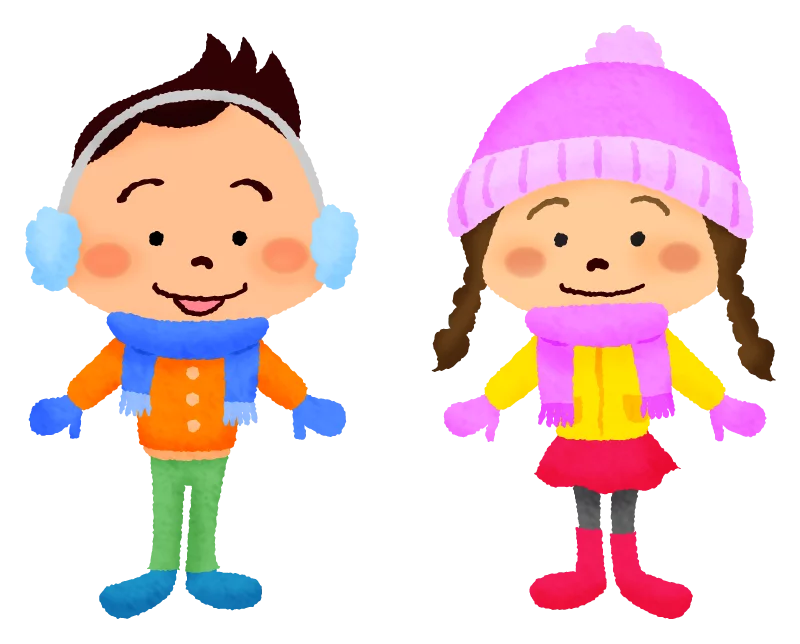 Adorable Winter Children Clipart: Cartoon Boy and Girl Dressed for Cold Weather