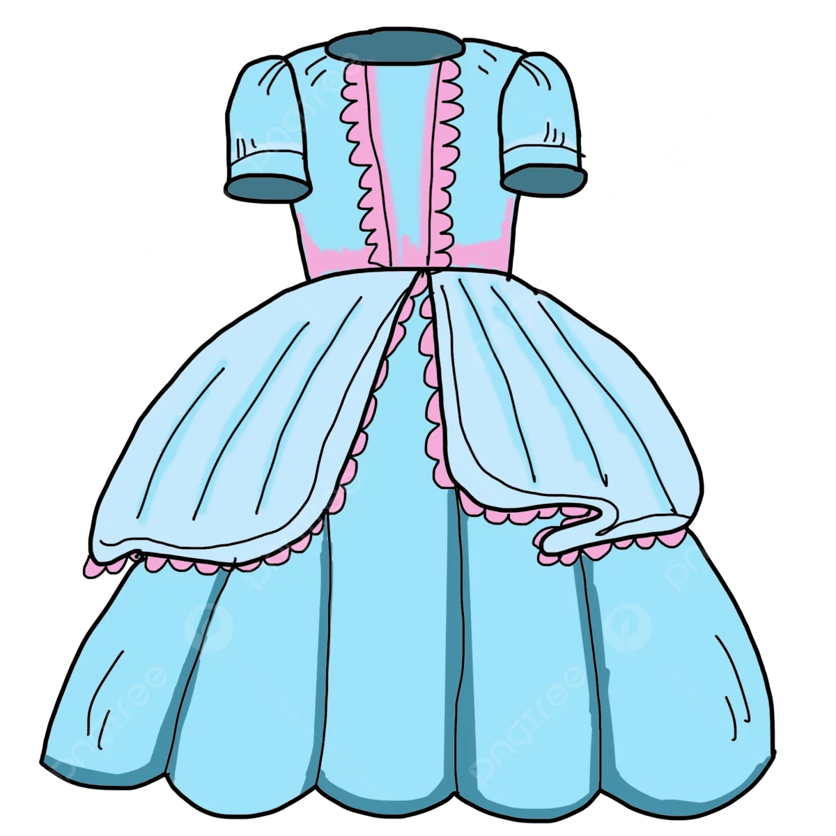 Beautiful Light Blue Princess Gown with Pink Trim Fairy Tale Dress Clipart