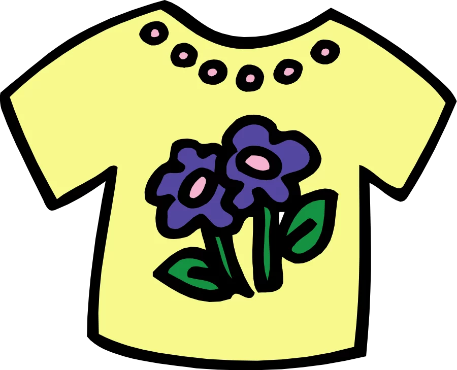Colorful Purple Flower on Yellow T-Shirt Summer Fashion Cartoon Clipart