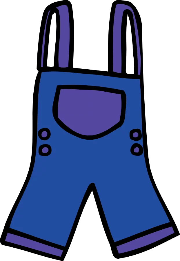 Cute Blue Denim Overalls with Purple Straps and Pocket Cartoon Clipart