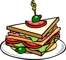 Delicious Cartoon Club Sandwich with Olives and Toothpick Clipart Illustration