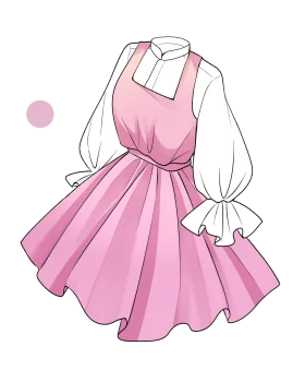 Elegant Pink Puffy Sleeve Dress with White Blouse Combination Clipart Illustration