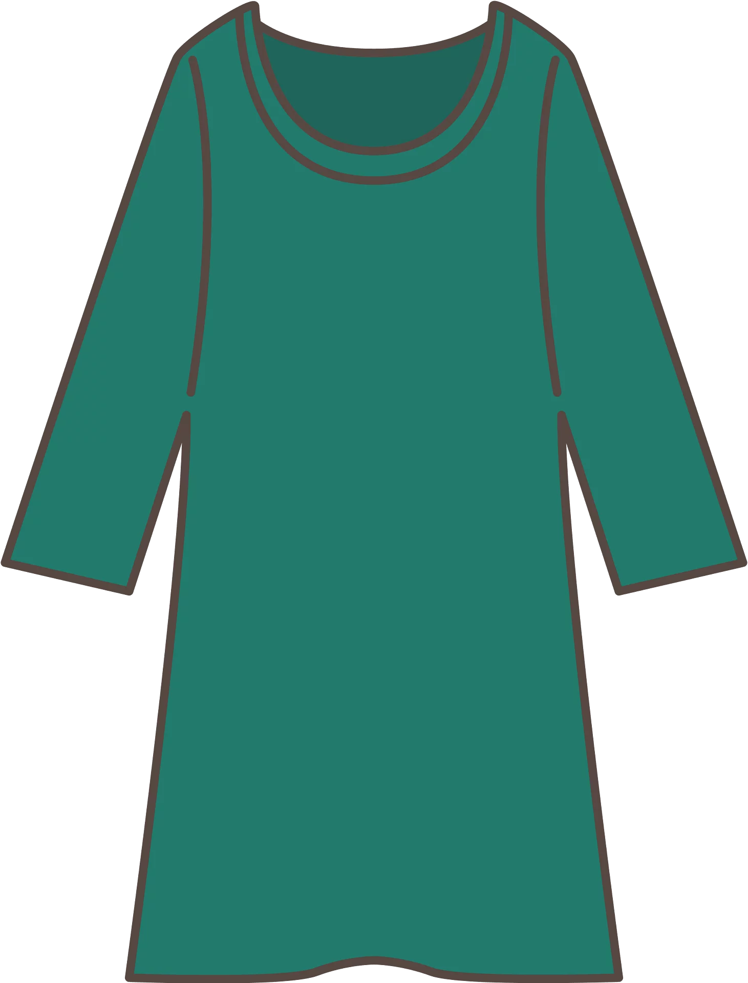 Elegant Teal Green Long Sleeve A-Line Casual Dress with Rounded Neckline Clipart