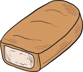 Hand-Drawn Rustic Loaf of Bread with Exposed Slice Interior Clipart Illustration