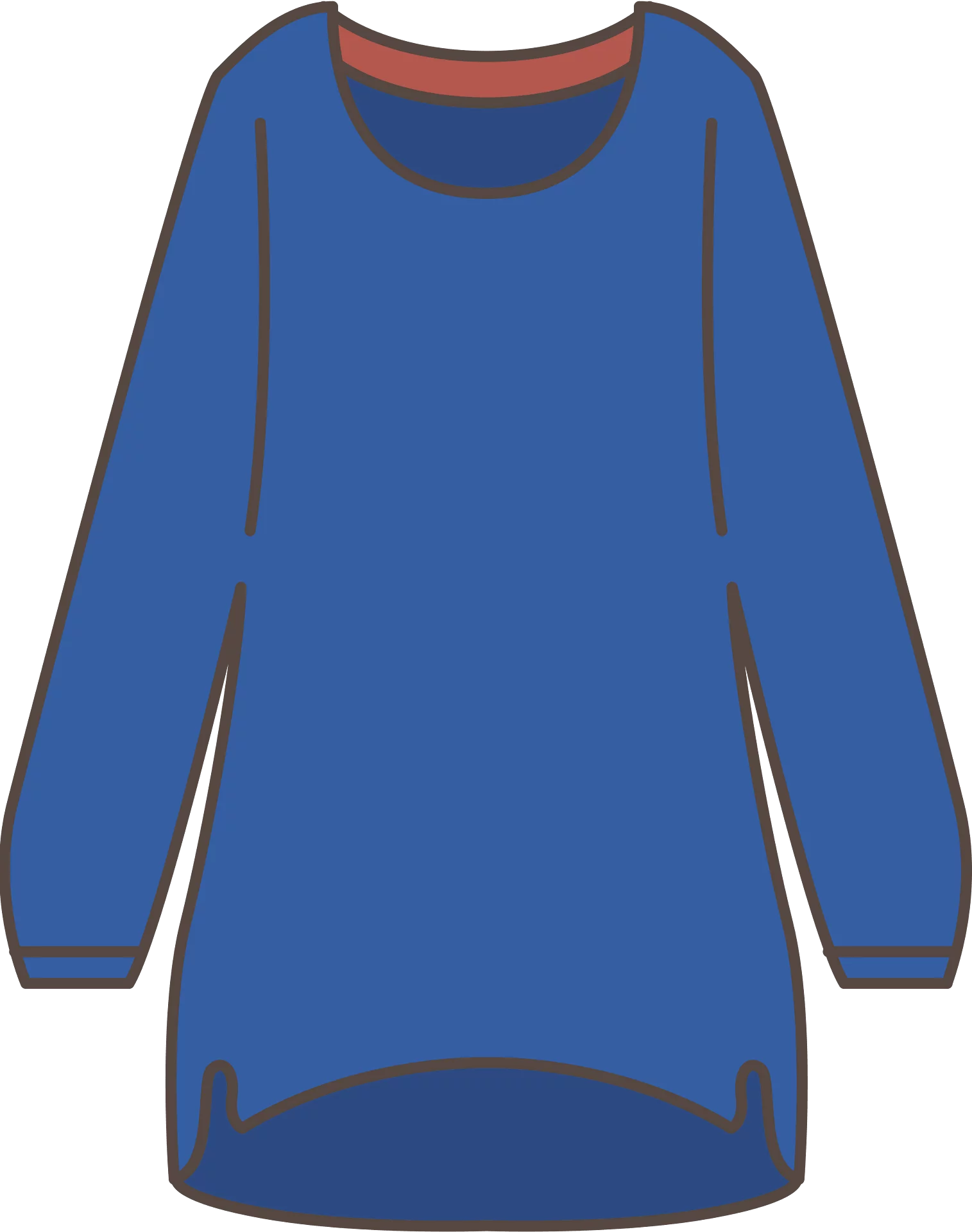 Long-Sleeve Blue Tunic Top with Red Collar Trim Vector Clipart Illustration