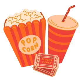 Movie Theater Snacks and Cinema Tickets: Popcorn and Soda Drink Clipart