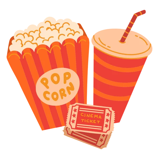 Movie Theater Snacks and Cinema Tickets: Popcorn and Soda Drink Clipart