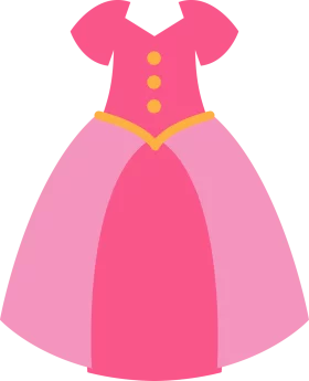 Pink Princess Gown with Gold Buttons and Trim Cute Children's Clipart Dress