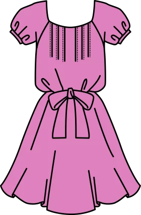 Pink Puff Sleeve Princess Party Dress with Bow Tie Waist Clipart