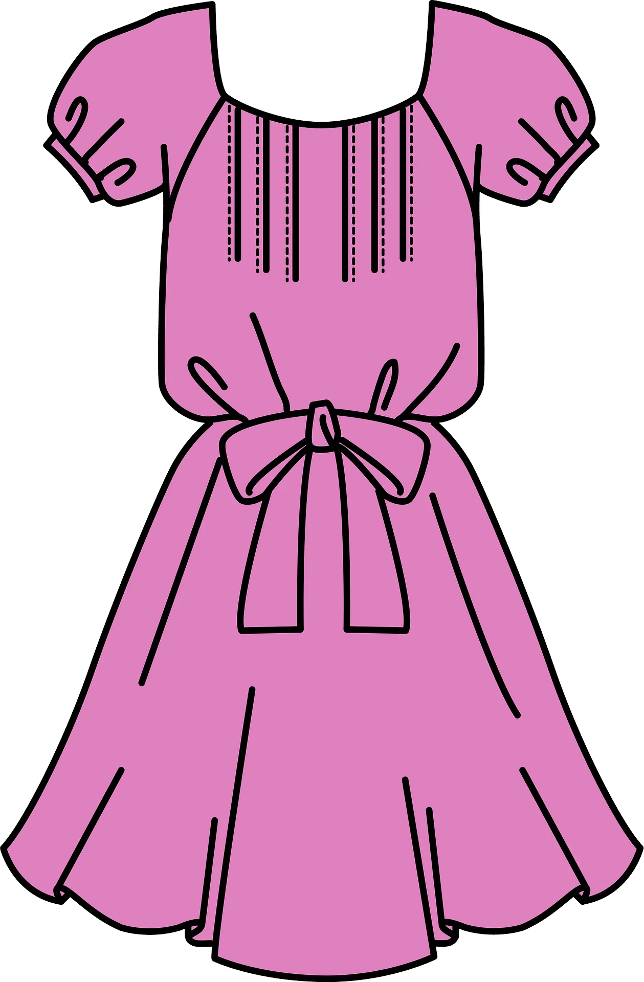 Pink Puff Sleeve Princess Party Dress with Bow Tie Waist Clipart