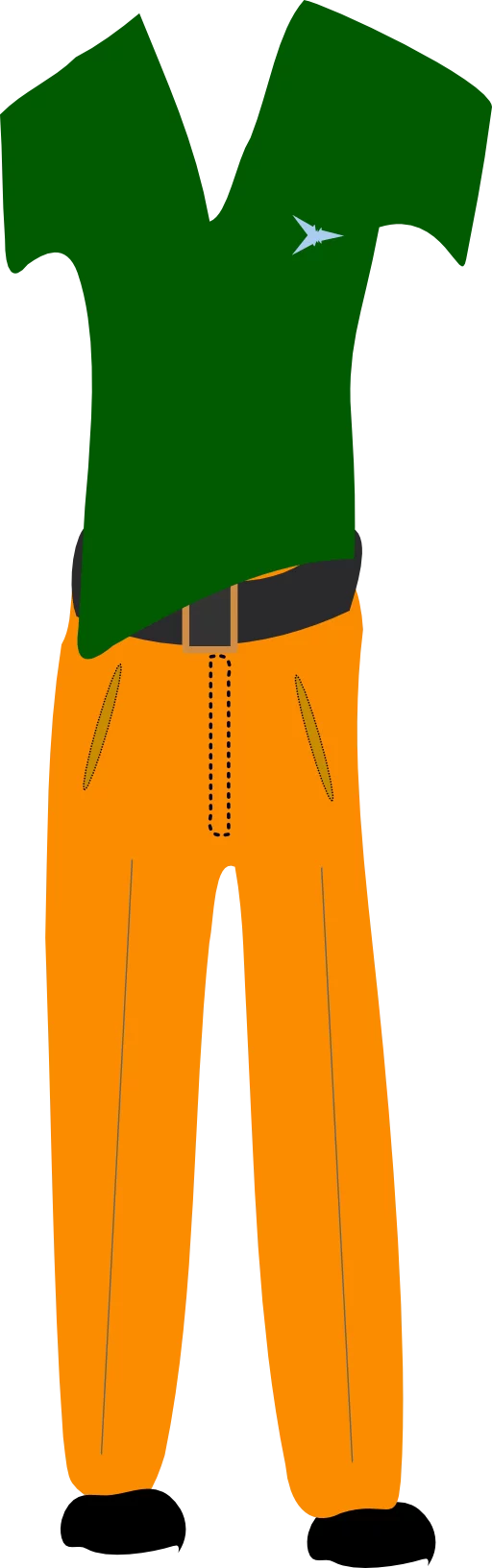 Professional Green V-Neck Shirt and Orange Pants Fashion Outfit Design Clipart