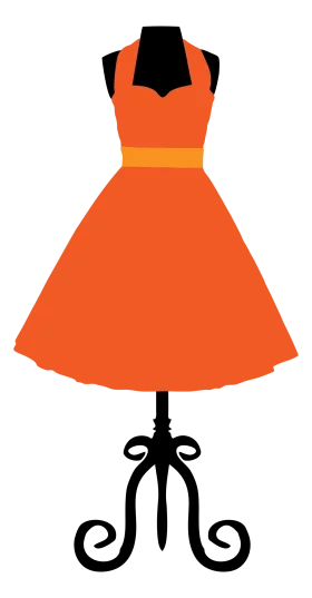 Vibrant Orange Retro Halter Dress on Display Stand Clipart Illustration