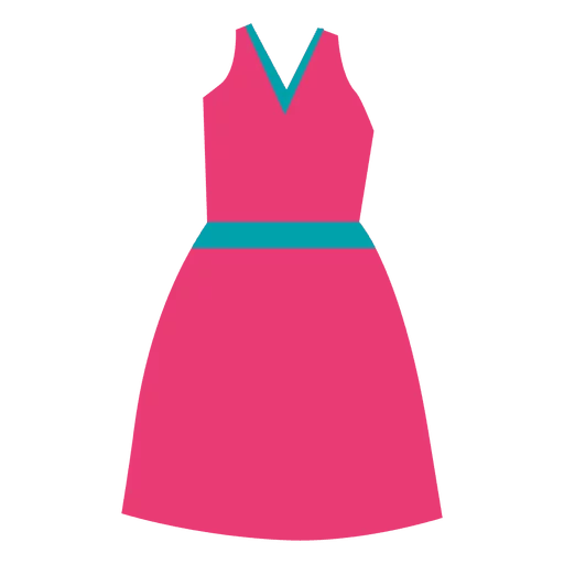 Vibrant Pink and Turquoise A-Line Summer Dress Clipart With V-Neckline Design