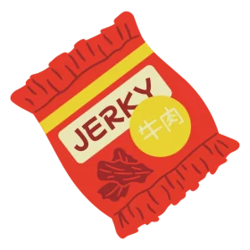 Vibrant Red Jerky Meat Snack Package with Yellow Circle Design Clipart