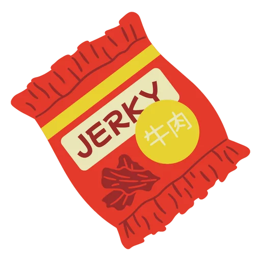 Vibrant Red Jerky Meat Snack Package with Yellow Circle Design Clipart