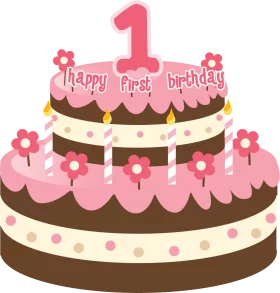 Adorable Pink and Brown First Birthday Celebration Cake Clipart for Baby Girl