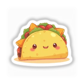 Adorable Smiling Taco with Fresh Ingredients Kawaii Mexican Food Clipart Illustration