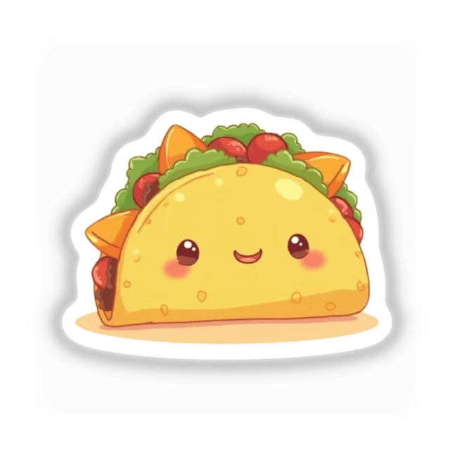 Adorable Smiling Taco with Fresh Ingredients Kawaii Mexican Food Clipart Illustration