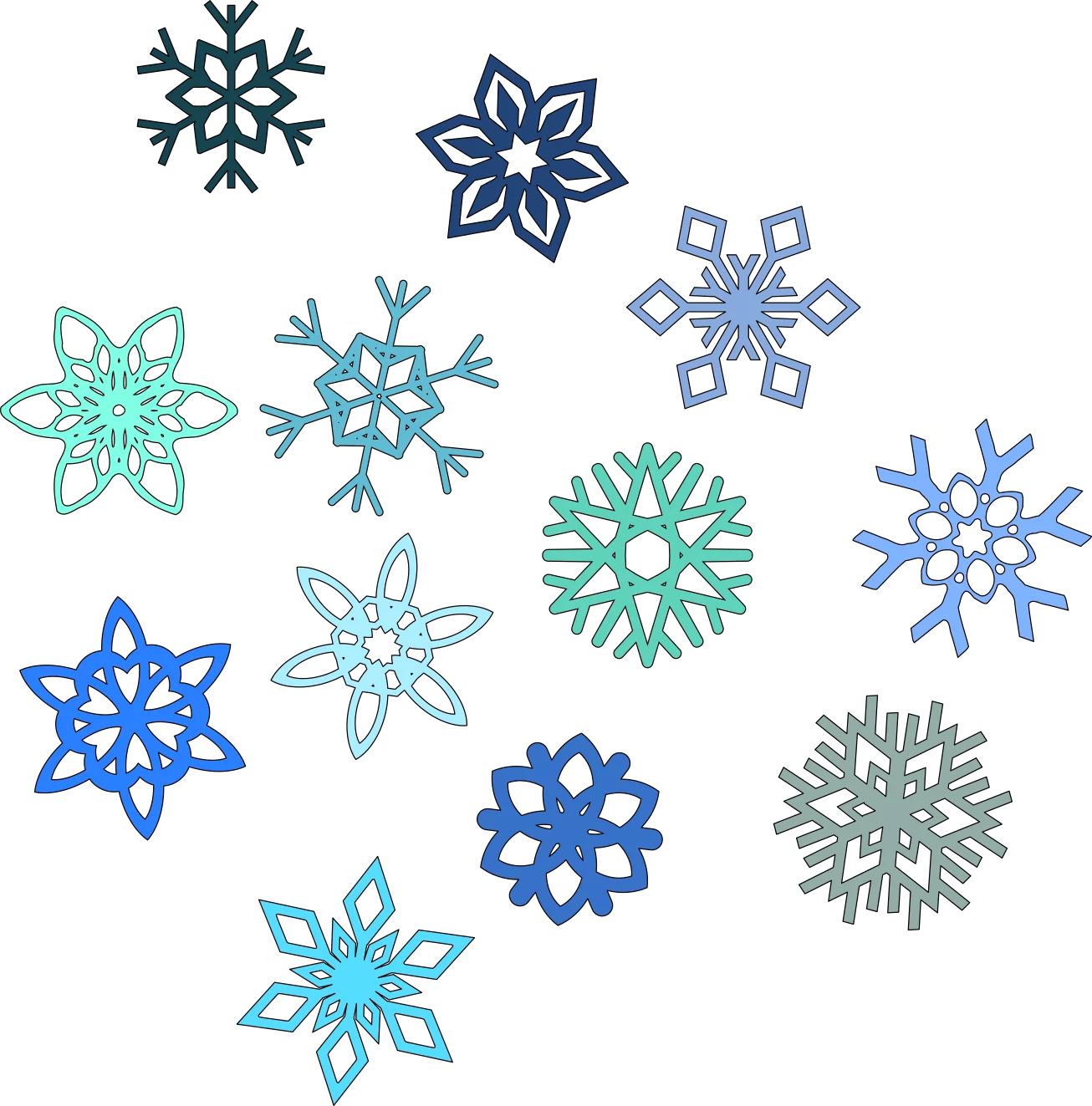 Beautiful Winter Snowflake Collection in Various Shades of Blue and Teal Clipart