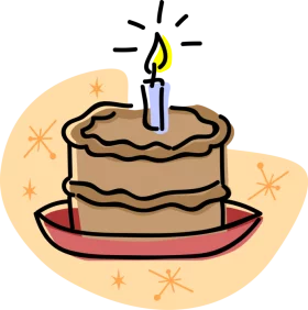 Celebration Chocolate Layer Cake with Glowing Candle - Birthday Party Clipart Illustration