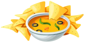 Cheesy Nacho Dip with Tortilla Chips Surrounding White Bowl - Vibrant Food Clipart