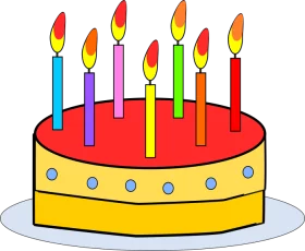 Colorful Birthday Cake Clipart with Six Burning Candles on a Festive Celebration Dessert