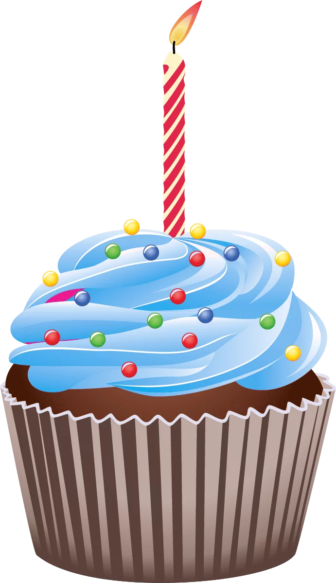 Colorful Birthday Celebration Cupcake with Single Candle and Blue Frosting Clipart