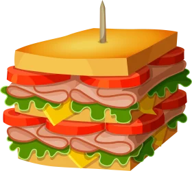 Colorful Double-Decker Club Sandwich with Toothpick Clipart Illustration