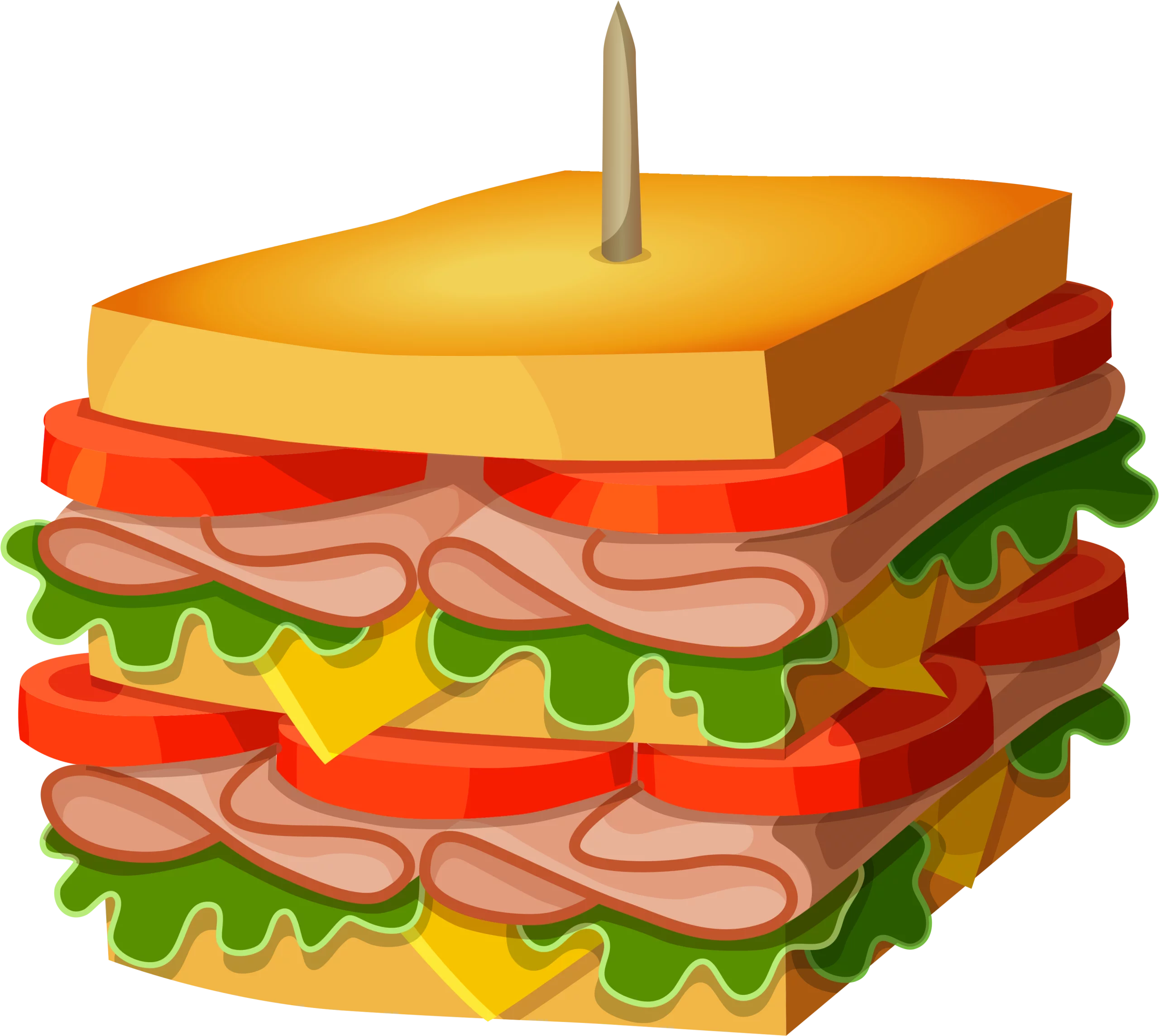 Colorful Double-Decker Club Sandwich with Toothpick Clipart Illustration