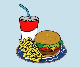 Colorful Fast Food Meal Combo with Burger, Fries and Drink Clipart Illustration