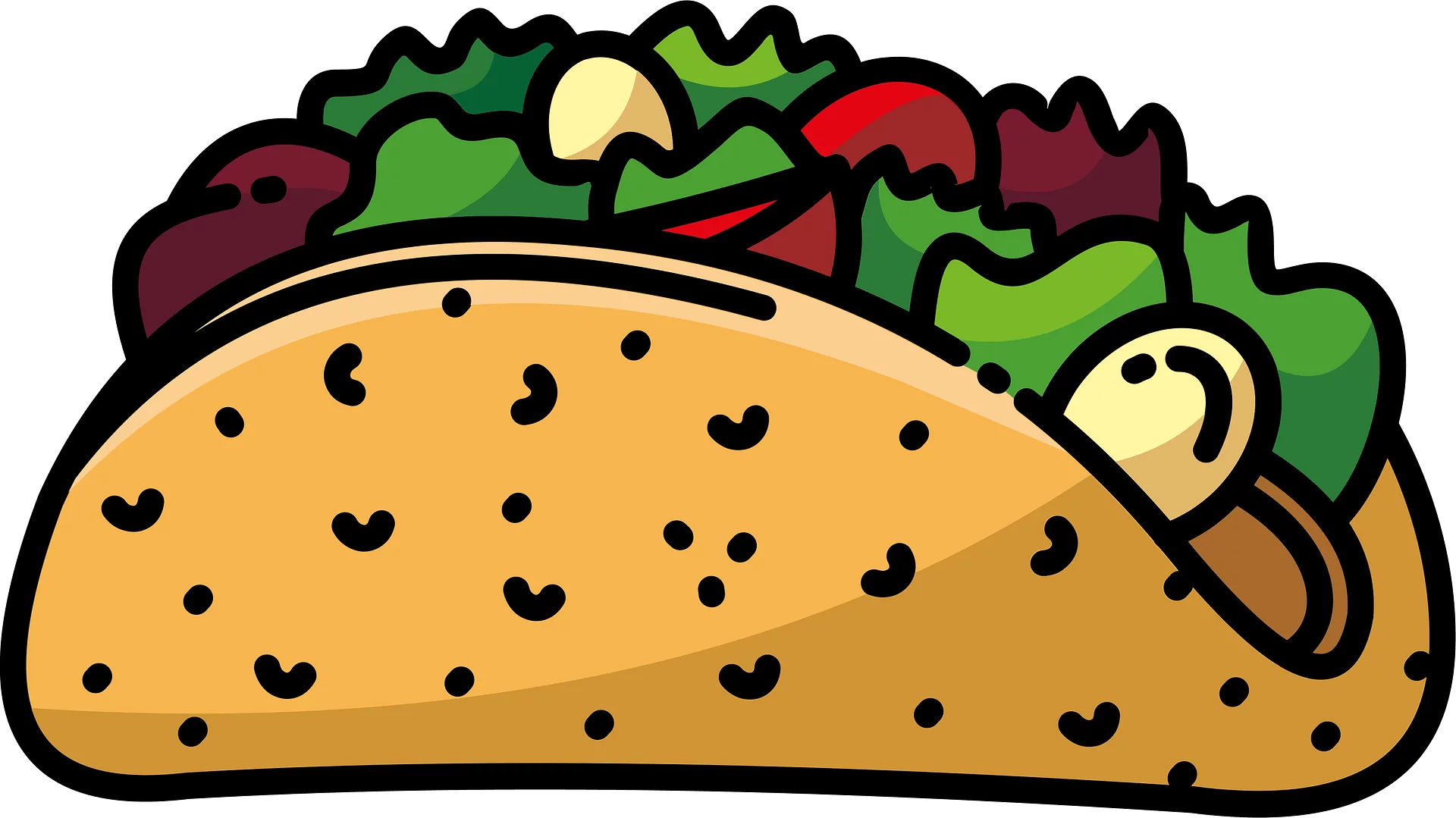 Colorful Mexican Taco with Fresh Vegetables Illustration Clipart Food Icon