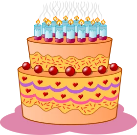 Colorful Three-Layer Birthday Celebration Cake with Candles Festive Party Clipart