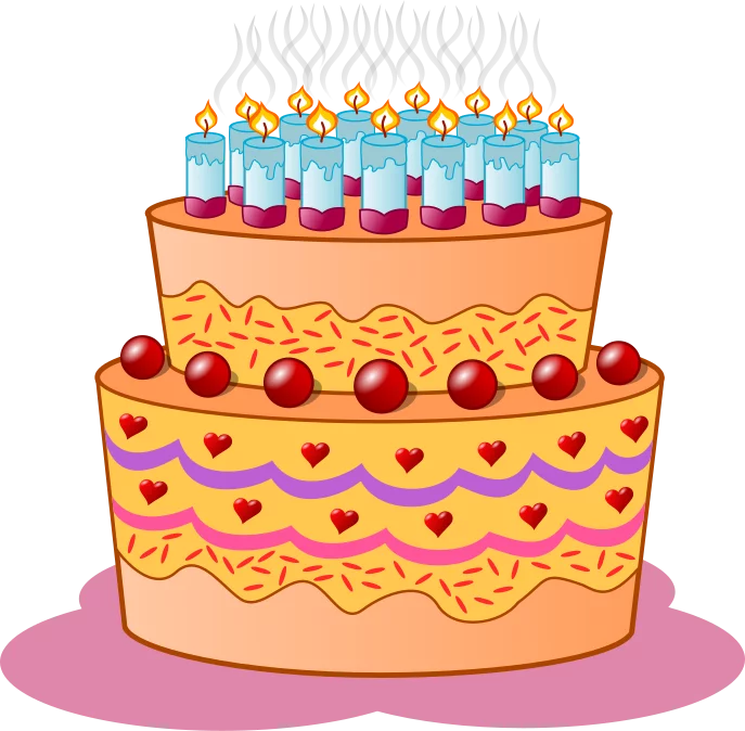 Colorful Three-Layer Birthday Celebration Cake with Candles Festive Party Clipart