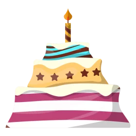 Colorful Three-Tier Birthday Celebration Cake with Candle Festive Clipart Illustration