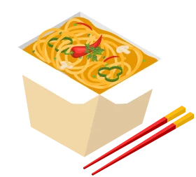 Delicious Asian Noodle Takeout Box with Vegetables and Chopsticks Clipart