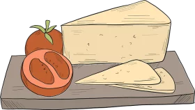 Delicious Cheese and Tomato Arrangement on Wooden Board Clipart Illustration