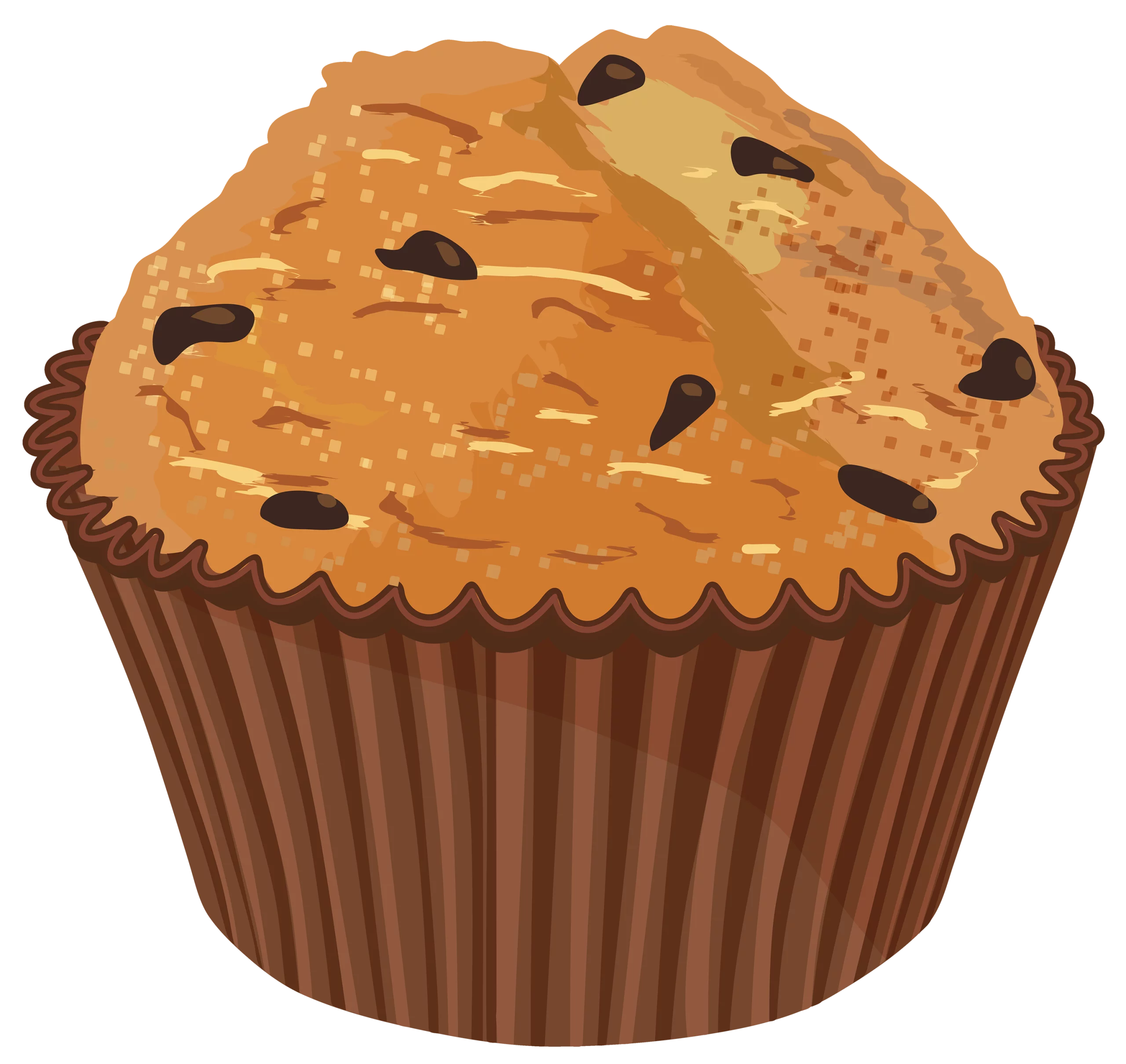 Delicious Chocolate Chip Muffin with Golden Brown Top Illustrated Clipart Graphic