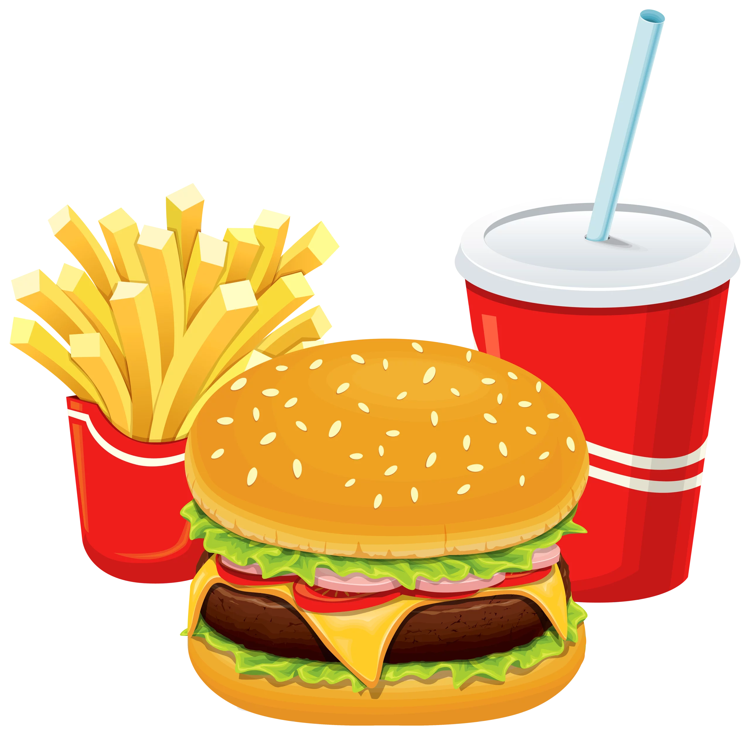 Delicious Fast Food Combo Meal with Burger, Fries and Soda Clipart Illustration