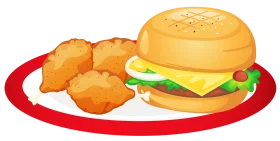 Delicious Fast Food Meal with Cheeseburger and Chicken Nuggets Clipart Illustration