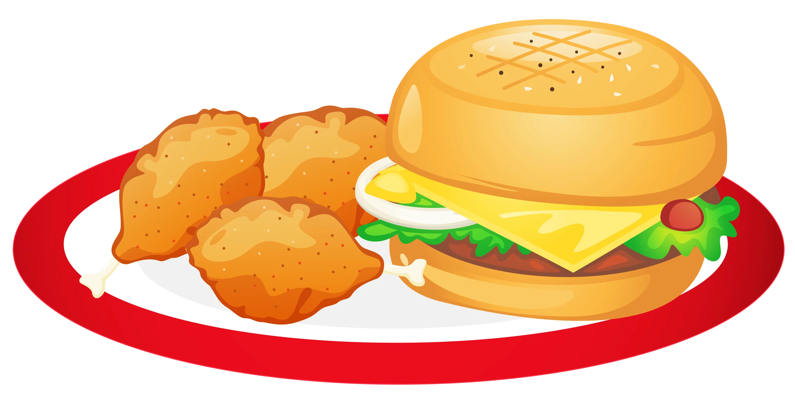 Delicious Fast Food Meal with Cheeseburger and Chicken Nuggets Clipart Illustration