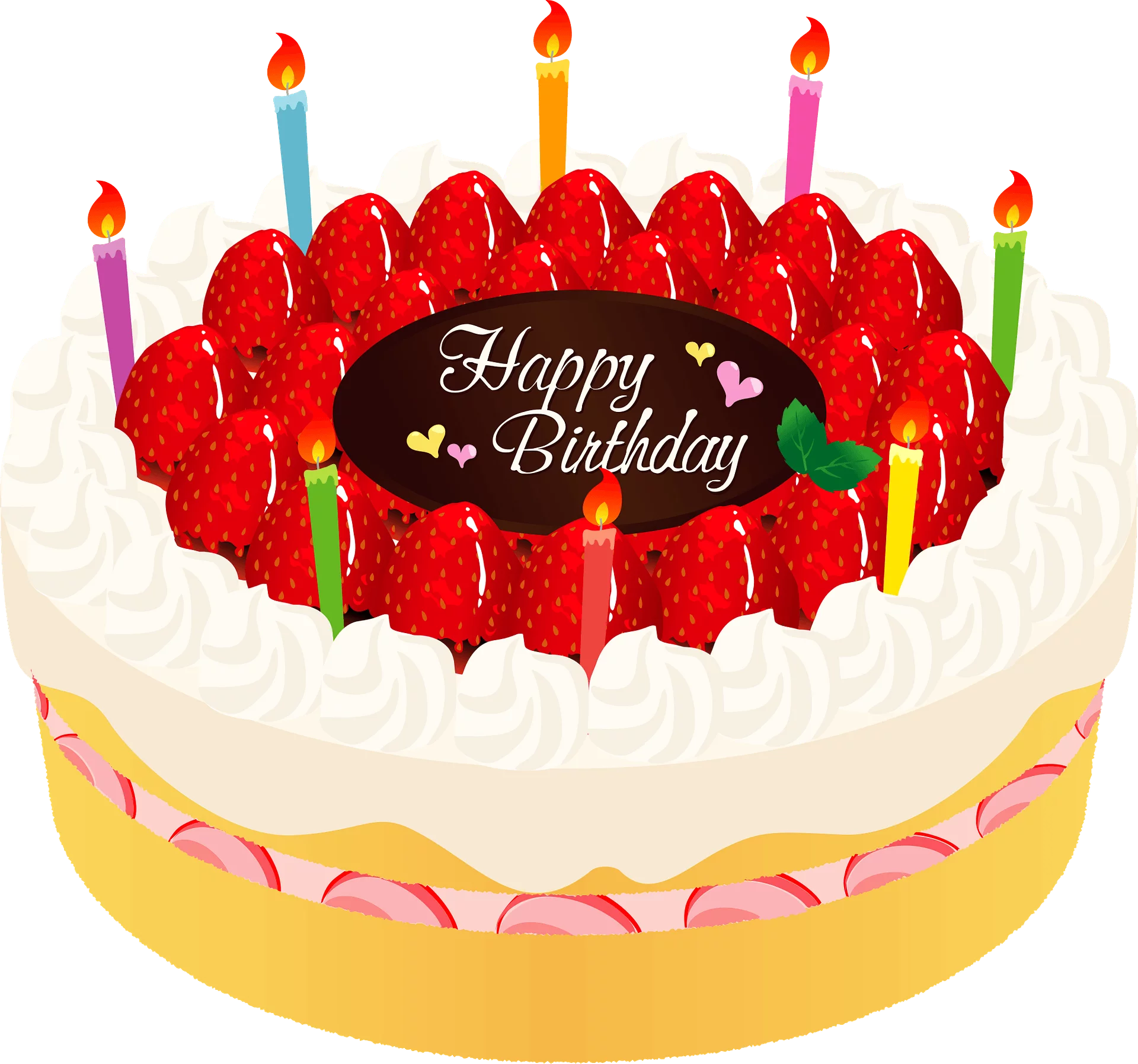 Delicious Festive Birthday Cake with Strawberries and Colorful Candles Clipart