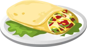 Delicious Mexican-Style Wrapped Burrito with Colorful Vegetables on Plate Clipart