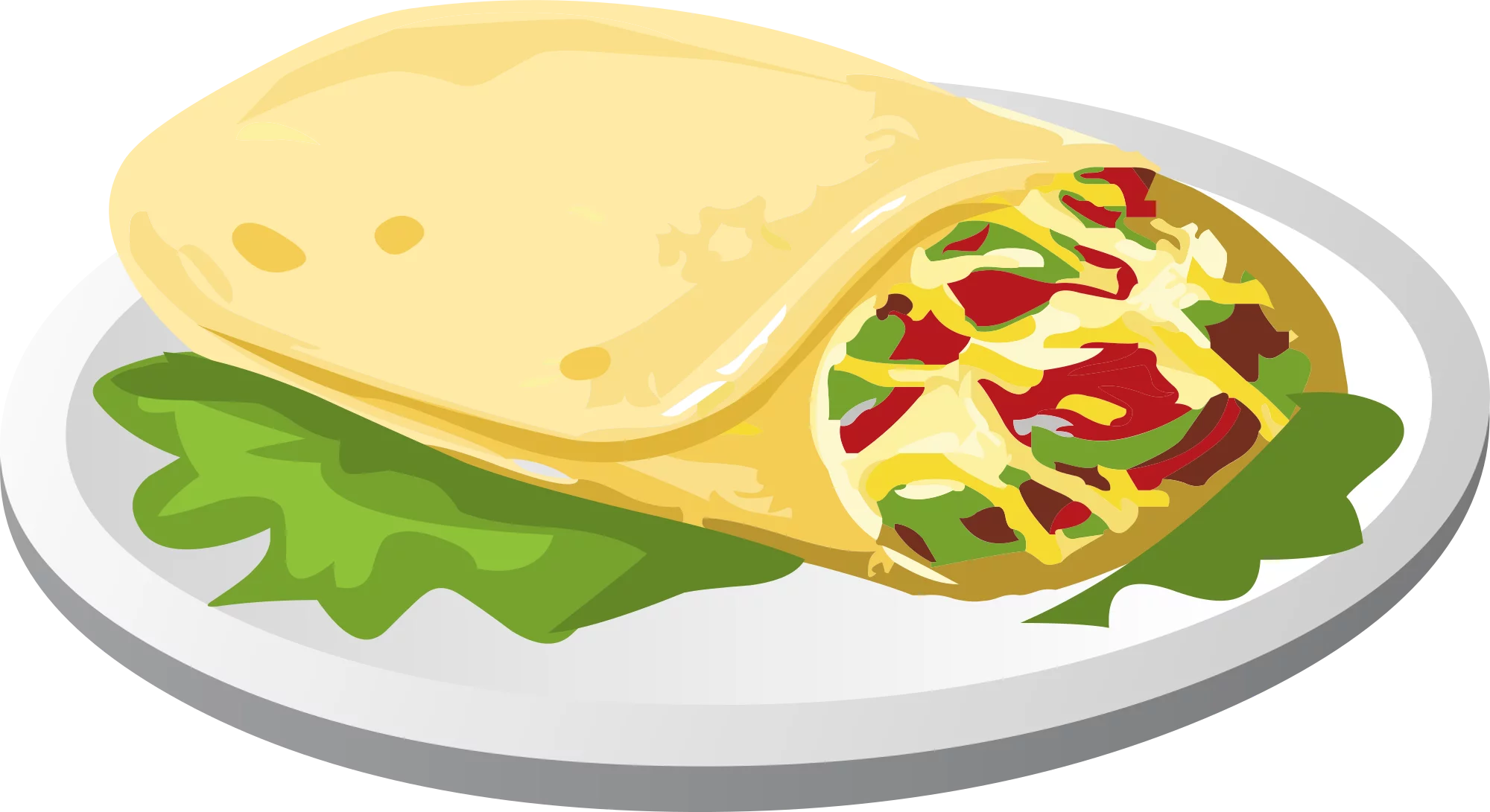 Delicious Mexican-Style Wrapped Burrito with Colorful Vegetables on Plate Clipart