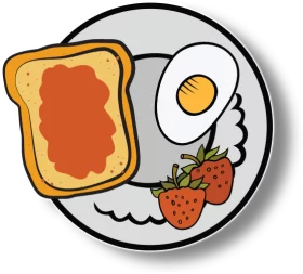 Delicious Morning Breakfast Plate with Toast, Egg and Fresh Strawberries Clipart Illustration