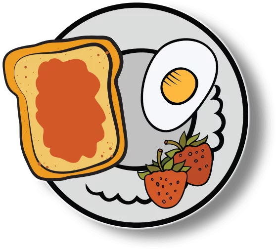 Delicious Morning Breakfast Plate with Toast, Egg and Fresh Strawberries Clipart Illustration