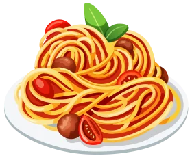 Delicious Spaghetti with Tomatoes and Basil Leaf Italian Cuisine Clipart